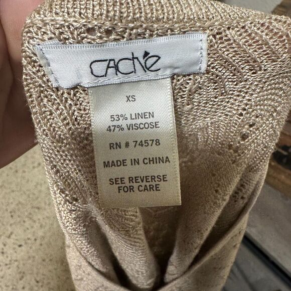 Vintage Cache Knit Baby Doll Top Size XS Linen Blend Y2k Casual Boho Long Sleeve - Picture 9 of 9